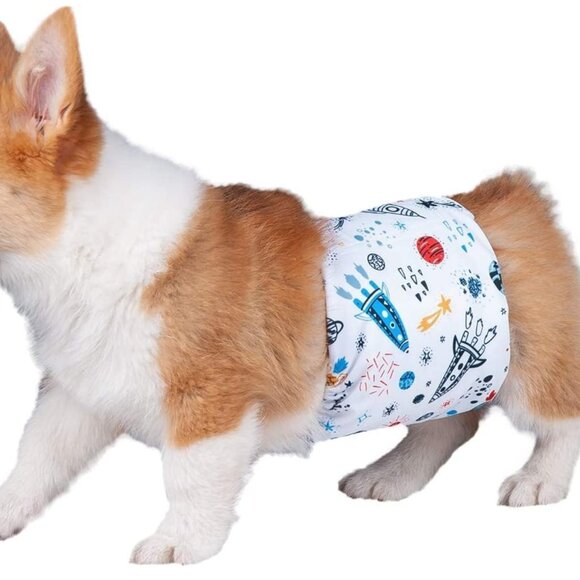 Dog Belly Band - 3 Pack of Small Reusable Washable Male Dog Diapers Space Design - Picture 6 of 16